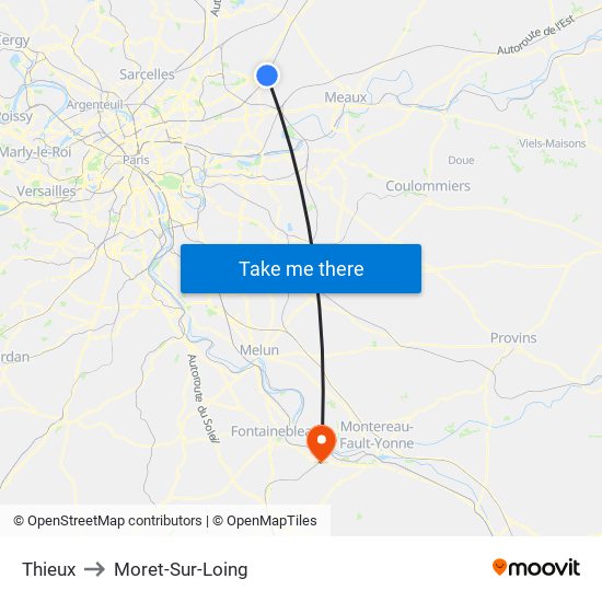 Thieux to Moret-Sur-Loing map