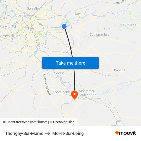 Thorigny-Sur-Marne to Moret-Sur-Loing map