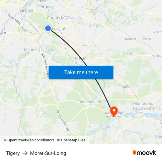 Tigery to Moret-Sur-Loing map
