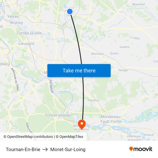 Tournan-En-Brie to Moret-Sur-Loing map