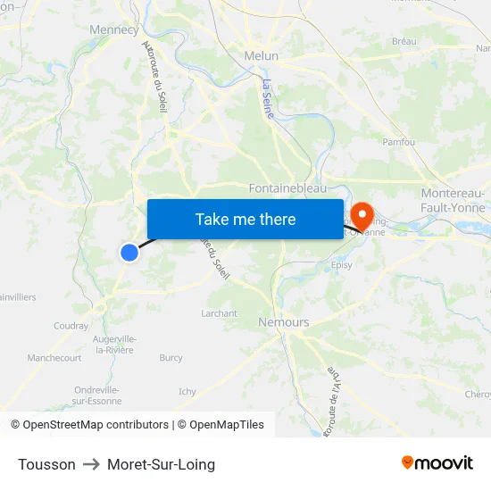 Tousson to Moret-Sur-Loing map