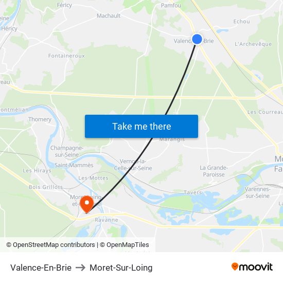 Valence-En-Brie to Moret-Sur-Loing map