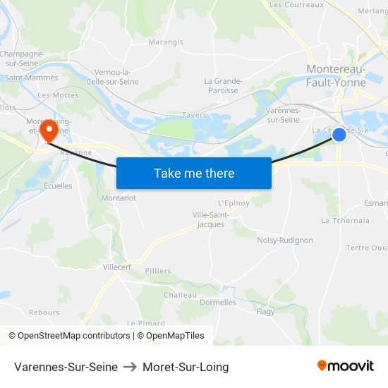 Varennes-Sur-Seine to Moret-Sur-Loing map