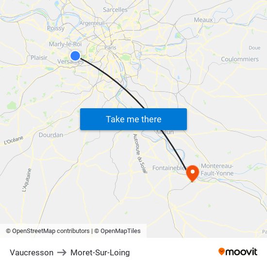 Vaucresson to Moret-Sur-Loing map
