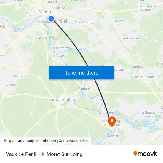 Vaux-Le-Penil to Moret-Sur-Loing map