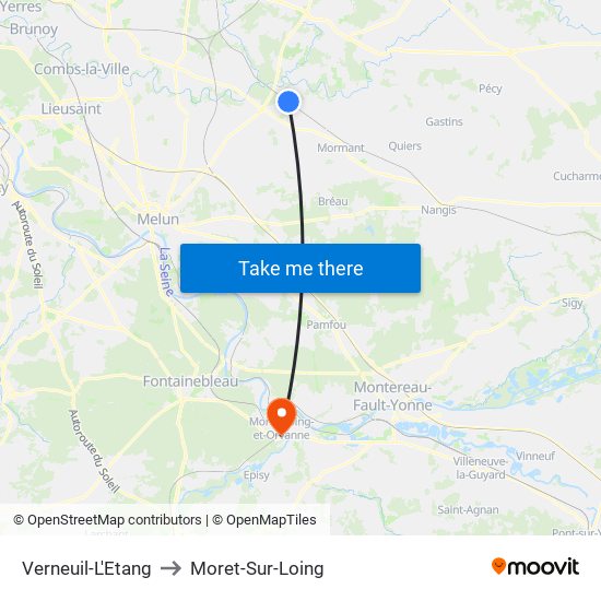 Verneuil-L'Etang to Moret-Sur-Loing map