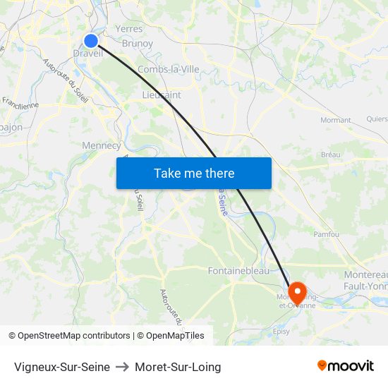 Vigneux-Sur-Seine to Moret-Sur-Loing map