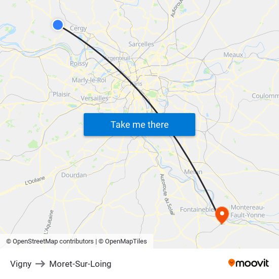 Vigny to Moret-Sur-Loing map