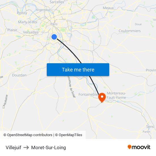 Villejuif to Moret-Sur-Loing map