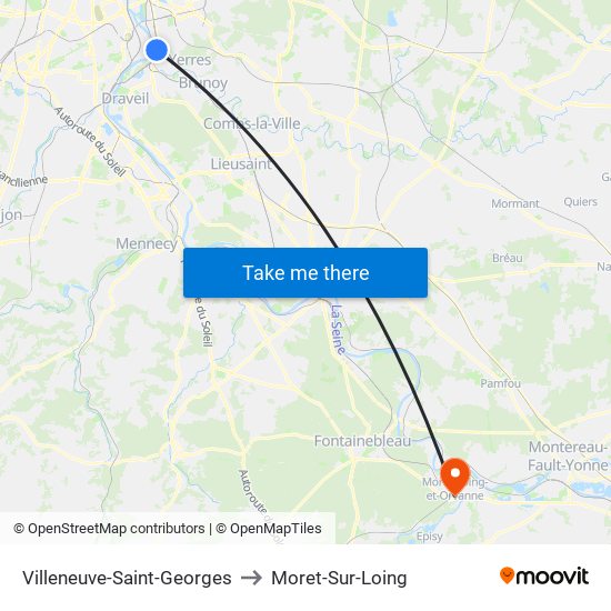 Villeneuve-Saint-Georges to Moret-Sur-Loing map