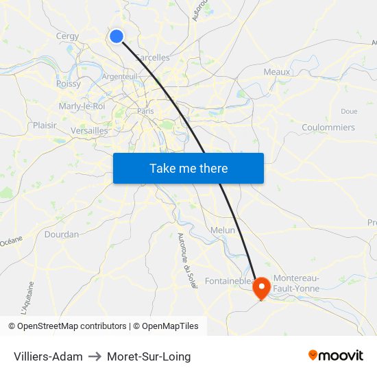 Villiers-Adam to Moret-Sur-Loing map