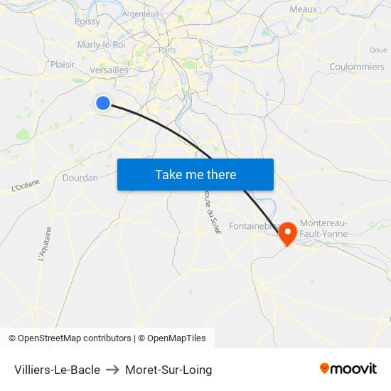 Villiers-Le-Bacle to Moret-Sur-Loing map