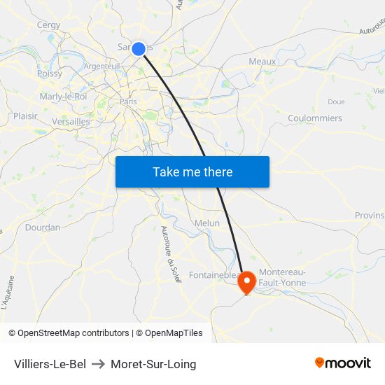 Villiers-Le-Bel to Moret-Sur-Loing map