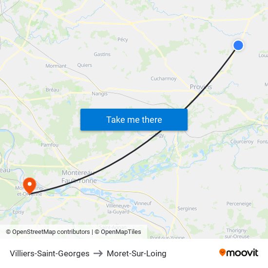 Villiers-Saint-Georges to Moret-Sur-Loing map