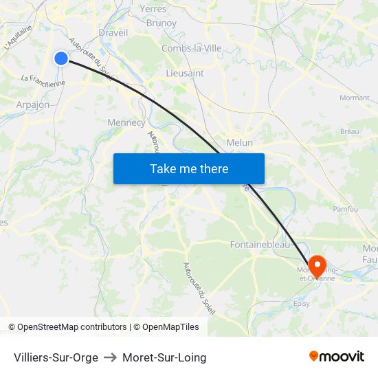 Villiers-Sur-Orge to Moret-Sur-Loing map
