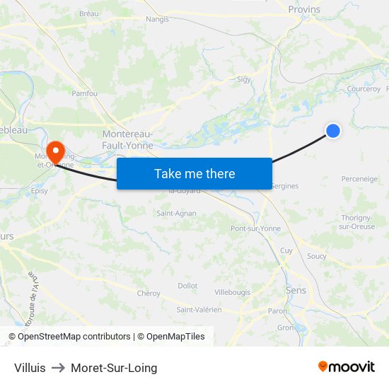 Villuis to Moret-Sur-Loing map
