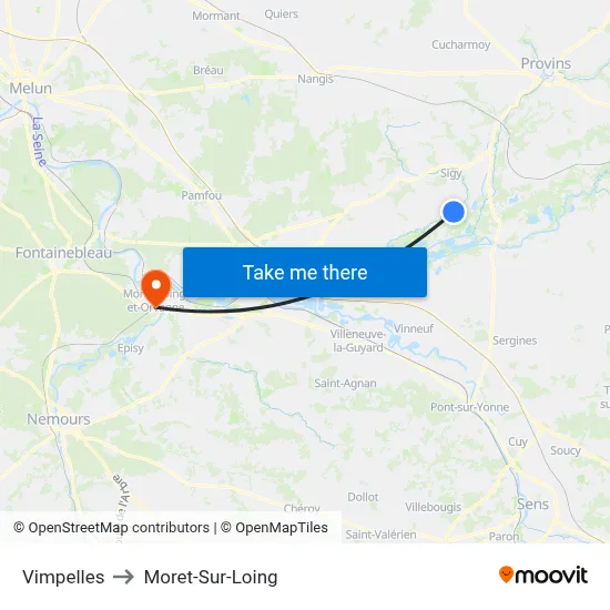 Vimpelles to Moret-Sur-Loing map