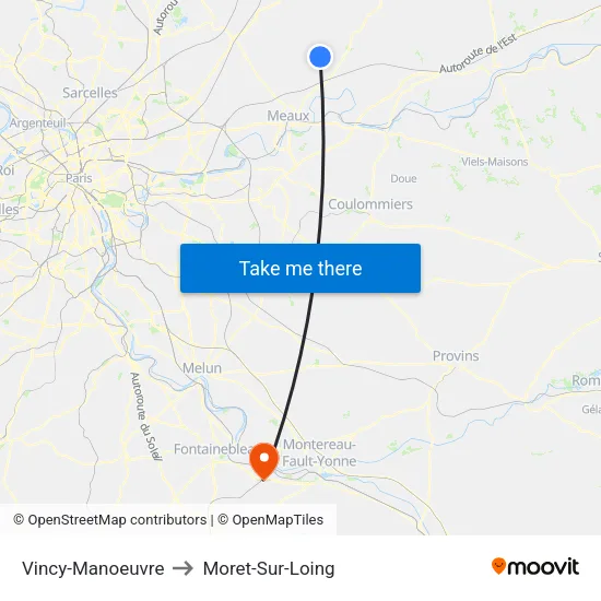 Vincy-Manoeuvre to Moret-Sur-Loing map