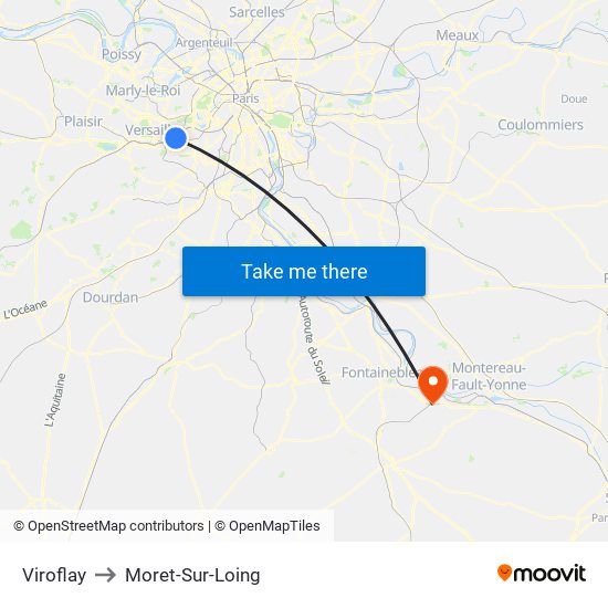 Viroflay to Moret-Sur-Loing map