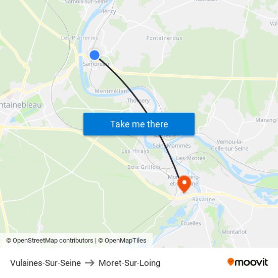 Vulaines-Sur-Seine to Moret-Sur-Loing map