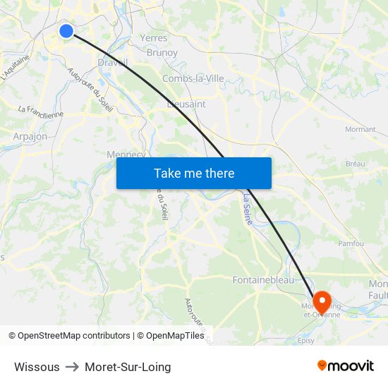 Wissous to Moret-Sur-Loing map