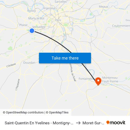 Saint-Quentin En Yvelines - Montigny-Le-Bretonneux to Moret-Sur-Loing map