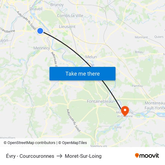 Évry - Courcouronnes to Moret-Sur-Loing map