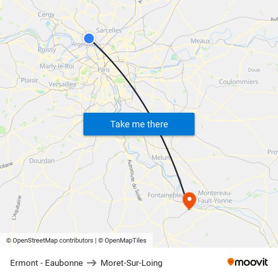 Ermont - Eaubonne to Moret-Sur-Loing map
