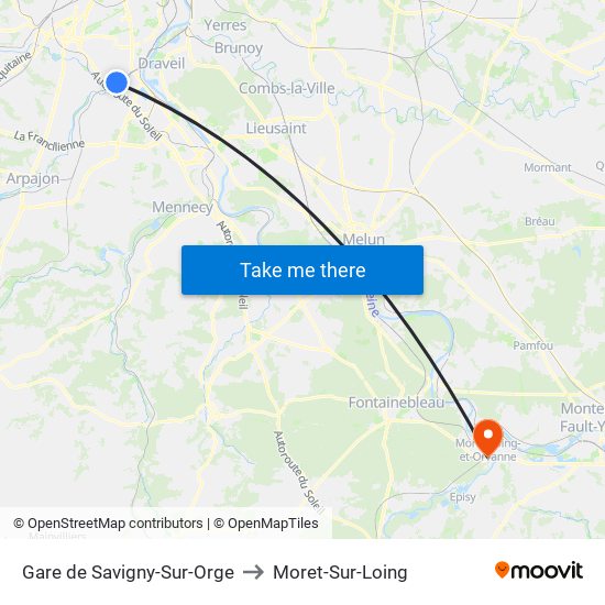 Gare de Savigny-Sur-Orge to Moret-Sur-Loing map