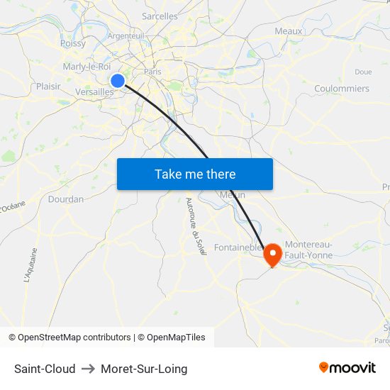 Saint-Cloud to Moret-Sur-Loing map
