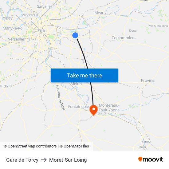 Gare de Torcy to Moret-Sur-Loing map