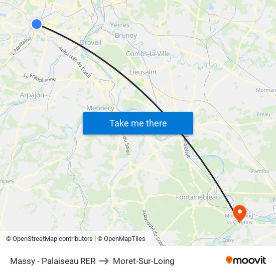 Massy - Palaiseau RER to Moret-Sur-Loing map