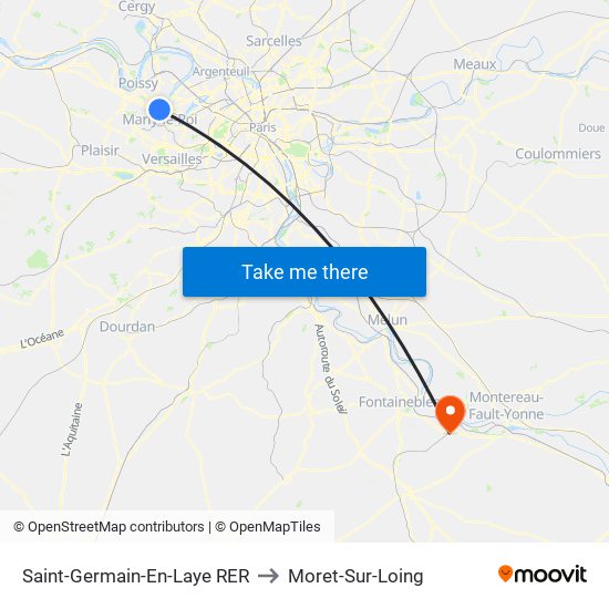 Saint-Germain-En-Laye RER to Moret-Sur-Loing map