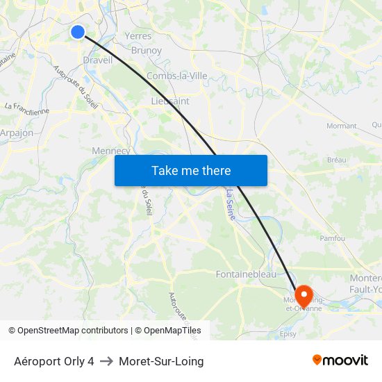 Aéroport Orly 4 to Moret-Sur-Loing map