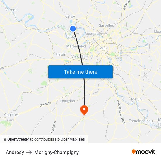 Andresy to Morigny-Champigny map