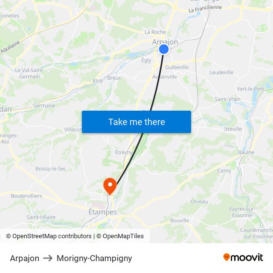 Arpajon to Morigny-Champigny map