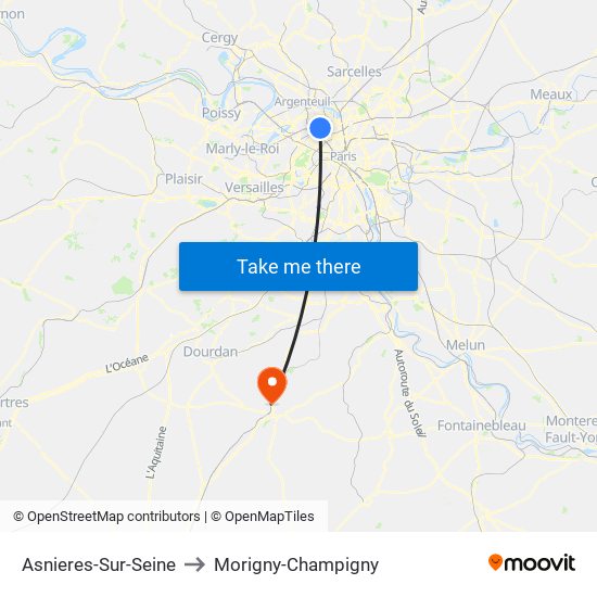 Asnieres-Sur-Seine to Morigny-Champigny map