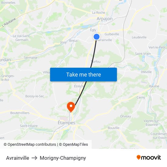 Avrainville to Morigny-Champigny map