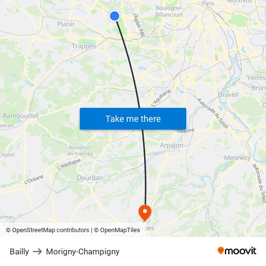 Bailly to Morigny-Champigny map