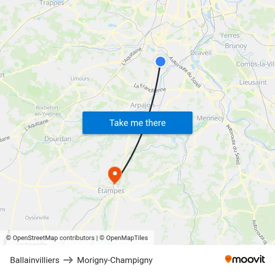 Ballainvilliers to Morigny-Champigny map