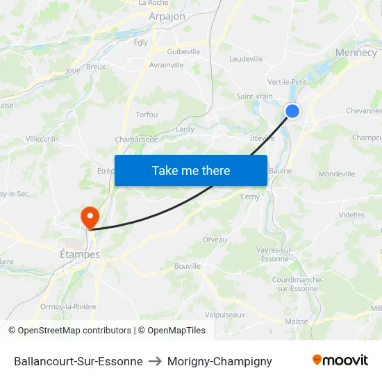 Ballancourt-Sur-Essonne to Morigny-Champigny map