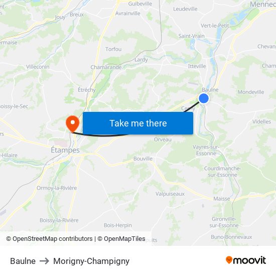 Baulne to Morigny-Champigny map