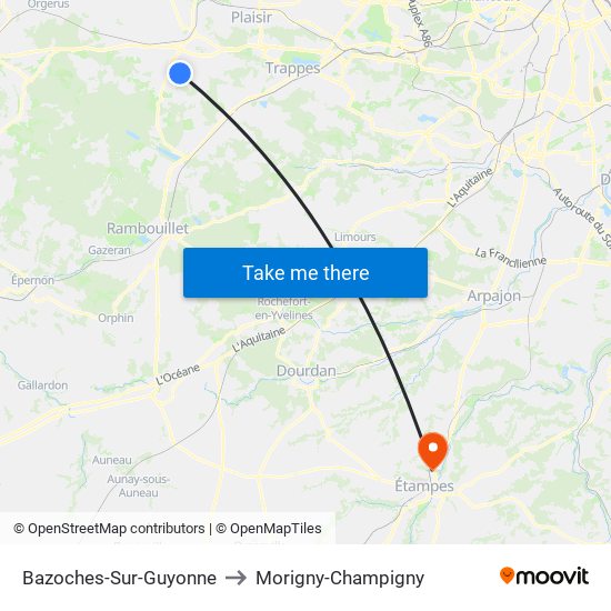 Bazoches-Sur-Guyonne to Morigny-Champigny map