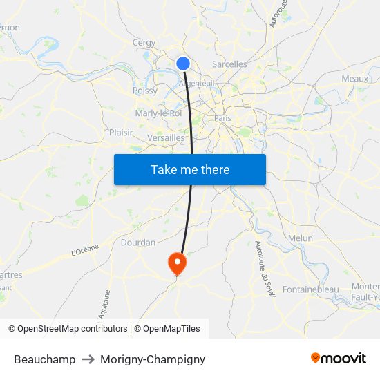 Beauchamp to Morigny-Champigny map