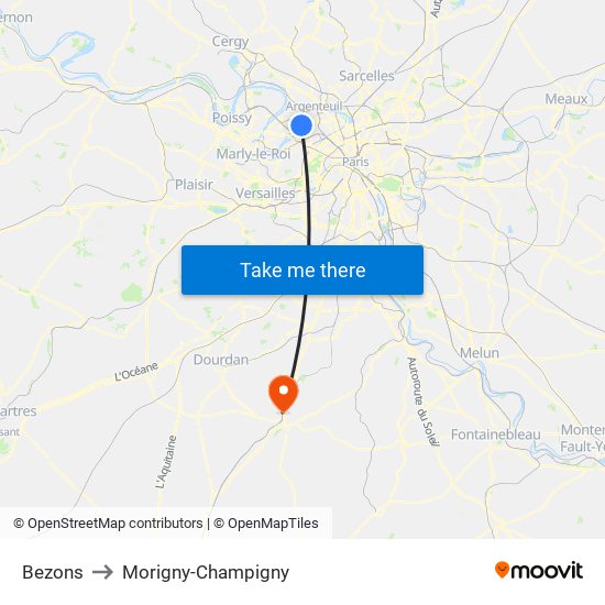Bezons to Morigny-Champigny map