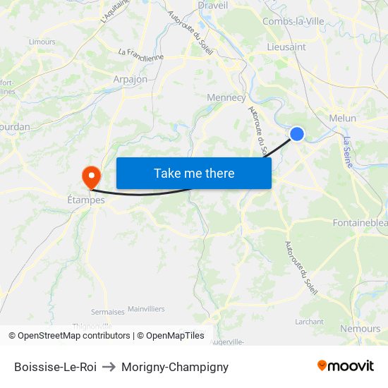 Boissise-Le-Roi to Morigny-Champigny map