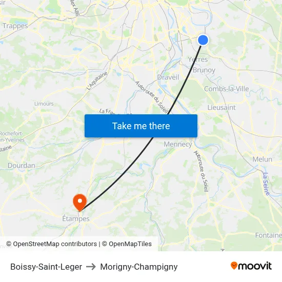 Boissy-Saint-Leger to Morigny-Champigny map