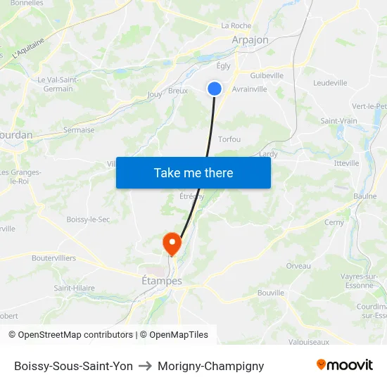 Boissy-Sous-Saint-Yon to Morigny-Champigny map