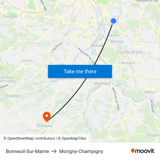 Bonneuil-Sur-Marne to Morigny-Champigny map