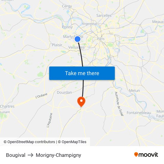Bougival to Morigny-Champigny map